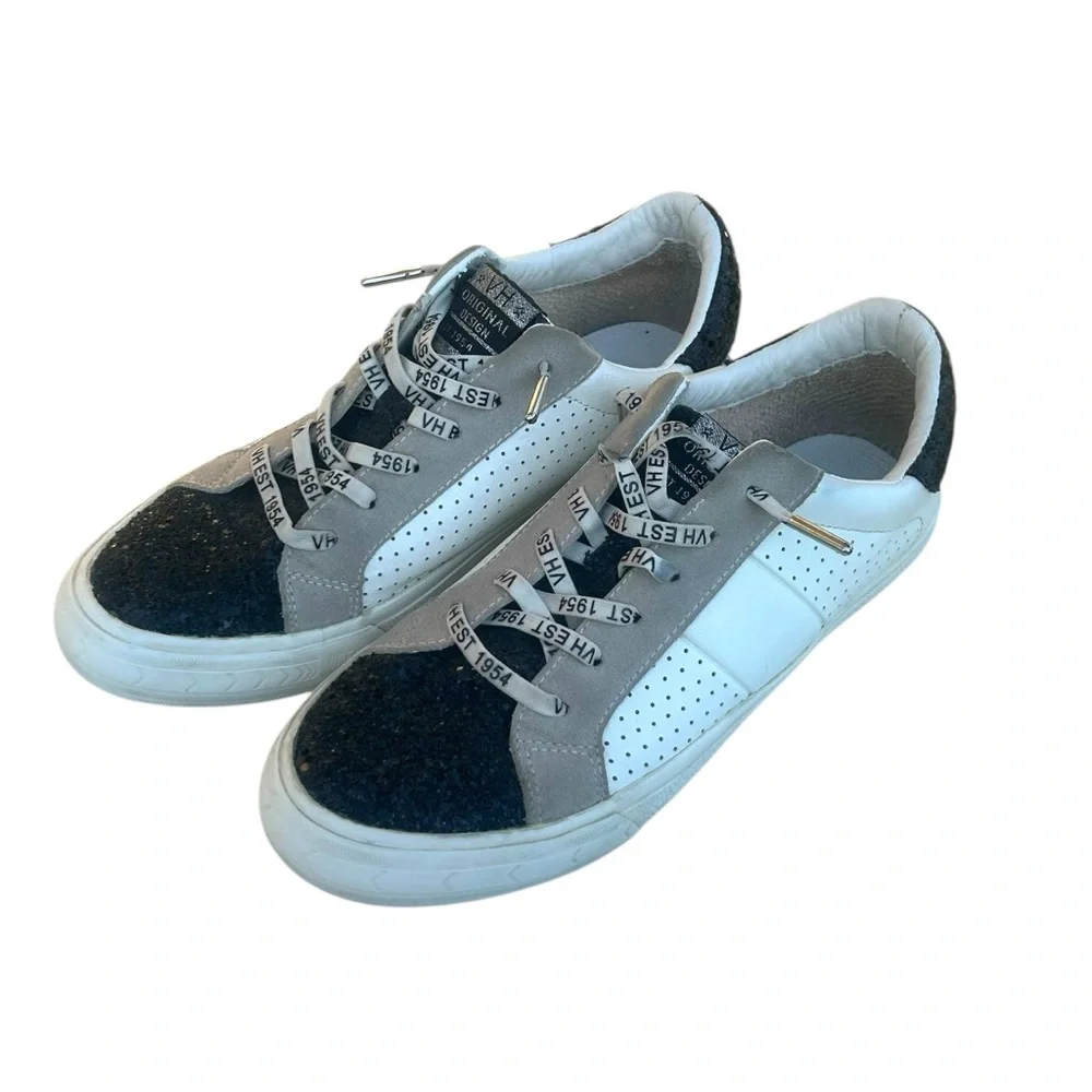 Vintage Havana Dina White Black Glitter‎ Sneakers Womens Size 10 Lace Up